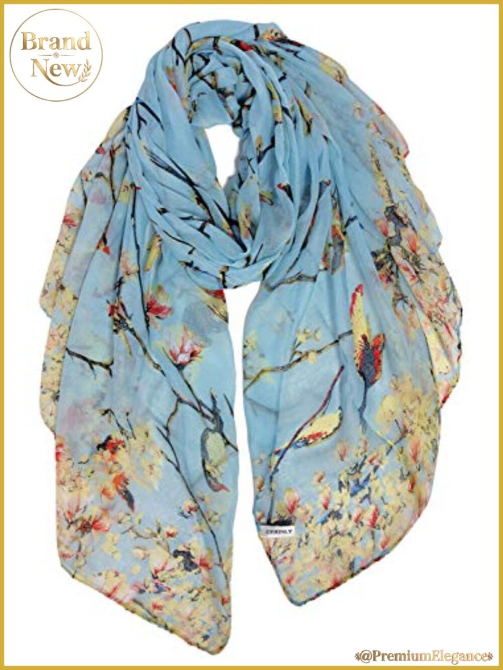 Womens Lightweight Cotton Voile Feel Floral Bird Print Scarf Wrap